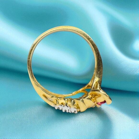 VINTAGE- 14K Gold -Natural Ruby Diamond Ring -Size 6- 1/2CTTW- Cluster Ring -3g - Picture 10 of 16